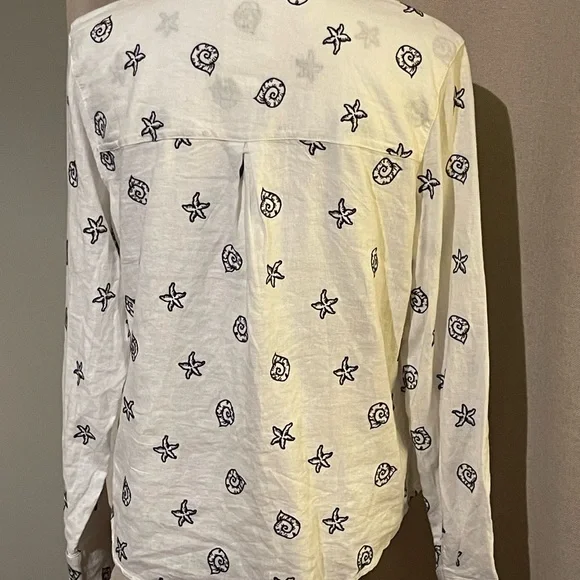 Calypso St Barth Women's Linen Blend Button Shirt Size M Embroidered Shells - Picture 2 of 3